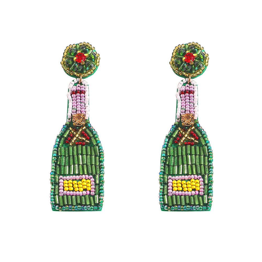 Wholesale Handmade Beaded Rice Ball Wine Bottle Earrings ACC-ES-JiaQi009