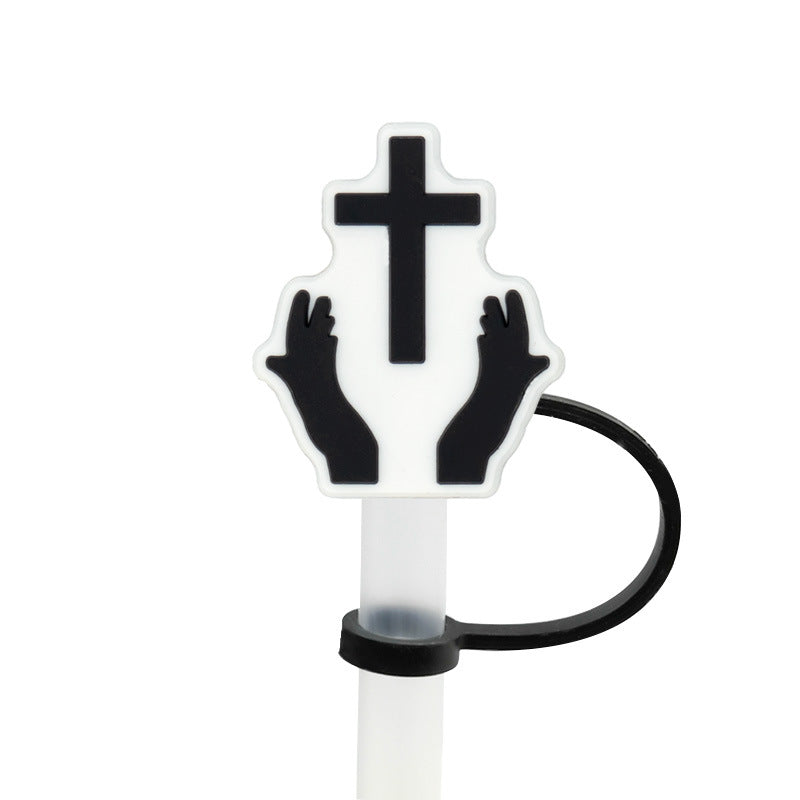 Wholesale 10pcs 7-8mm God Cross Silicone Dustproof Straw Stoppers Straw Tube Cap