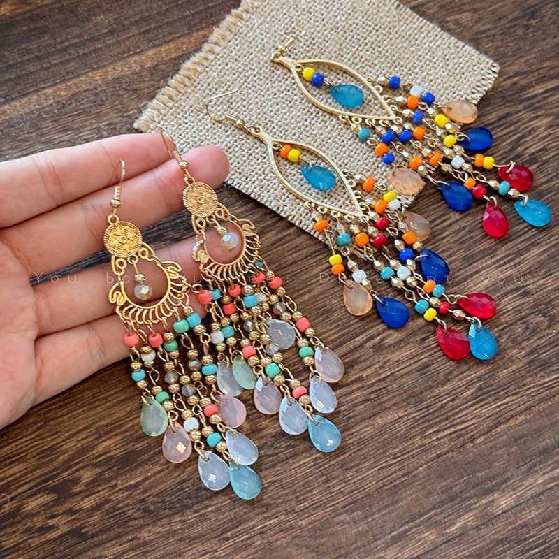 Wholesale Alloy Electroplated Long Tassel Earrings Bohemian Style Fashion Accessory Boutique Resale