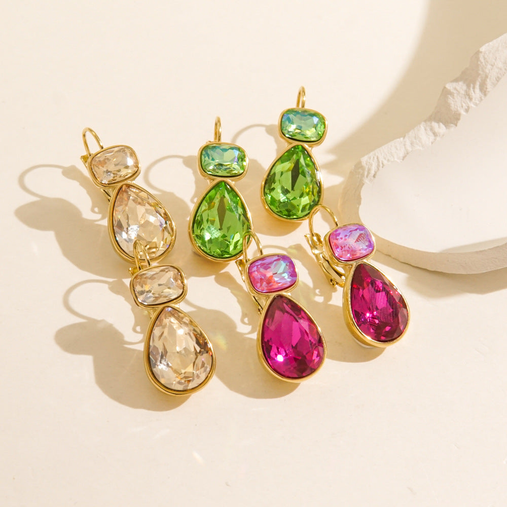 Wholesale Stainless Steel Water Drop Zircon Ears Earrings