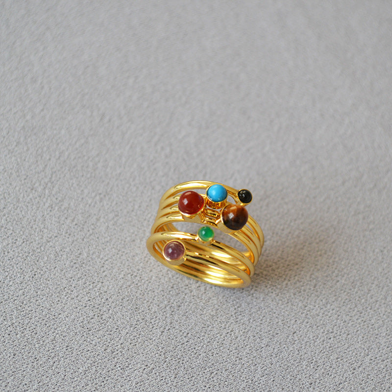 Wholesale Chic Geometric Layered Ring with Faux Stone,  Gold Plated Copper,  Everyday Jewelry Accessory
