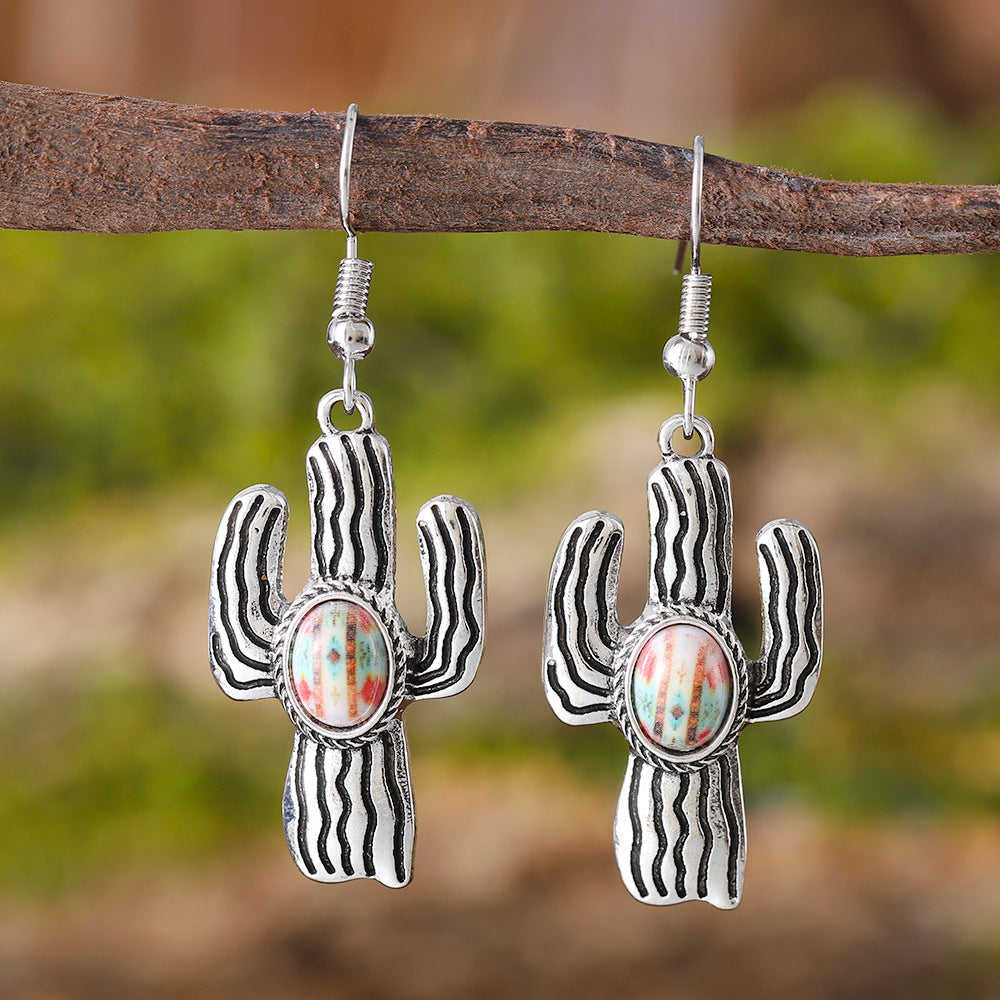 Wholesale color pine stone cactus pendant earrings