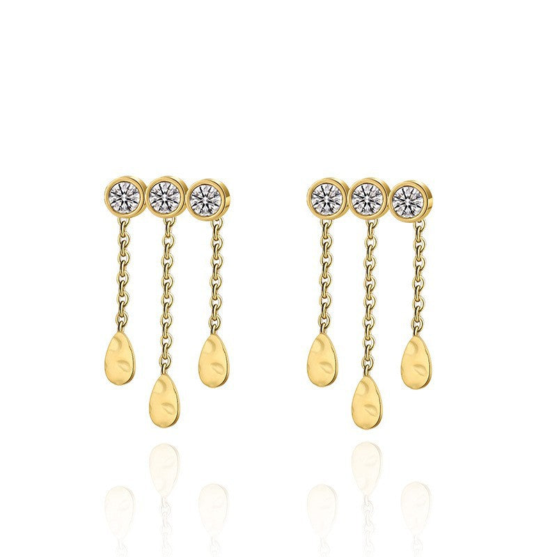 Wholesale diamond tassel titanium steel earrings