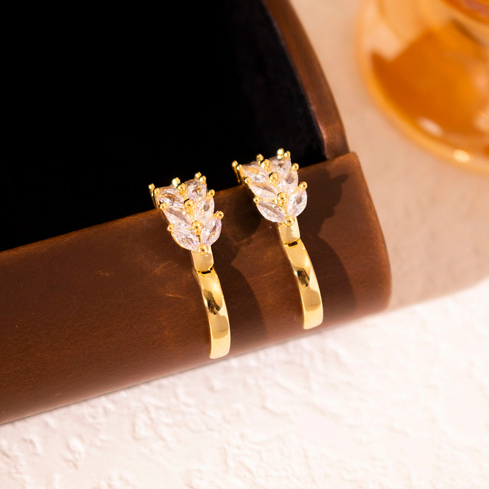 Wholesale Zircon Wheat Ear Buckle Retro  Light Luxury All-match Earrings