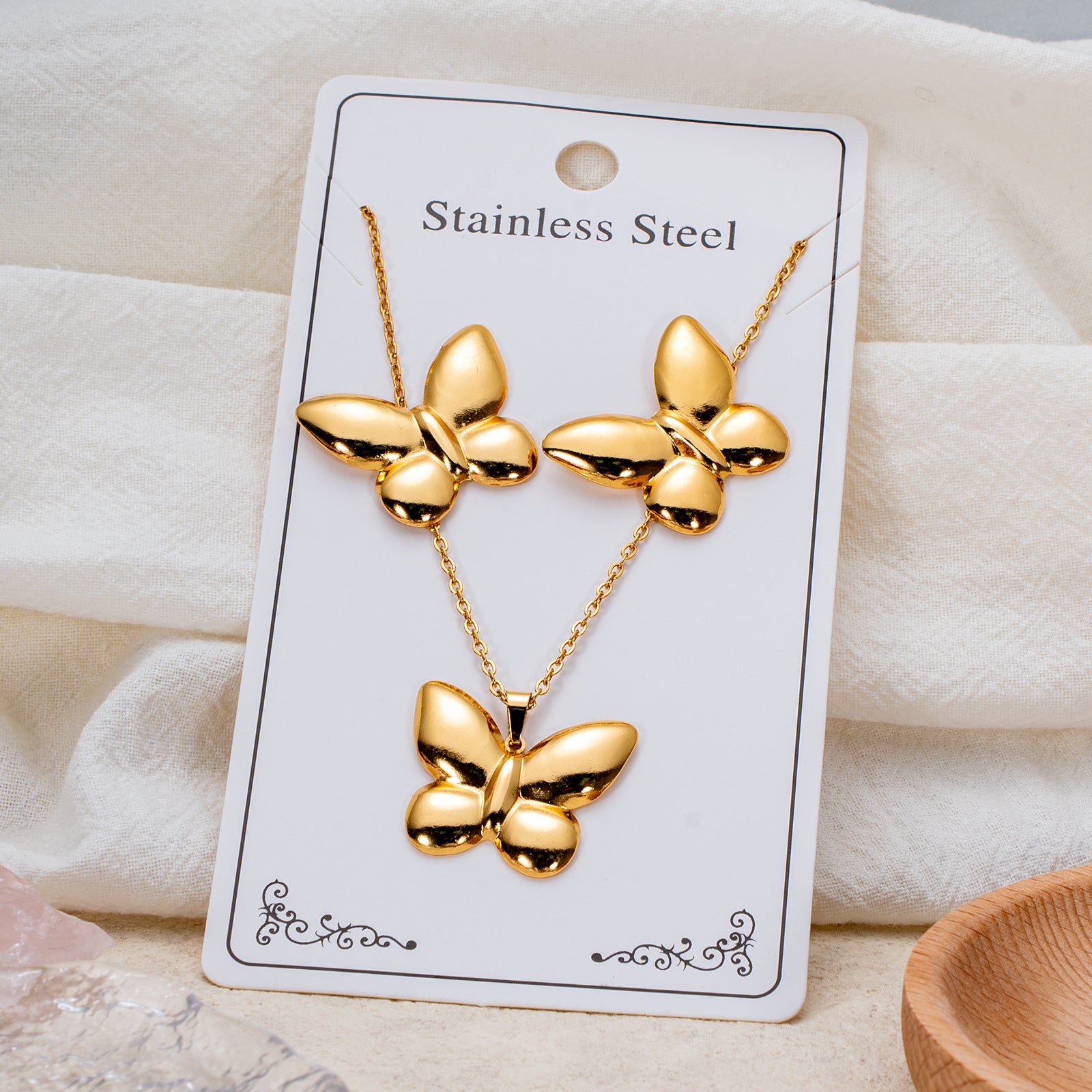 Wholesale Stainless Steel Electroplated Earring and Necklace Set - Trendy Office Lady Style,  Fashion Accessory Boutique Resale