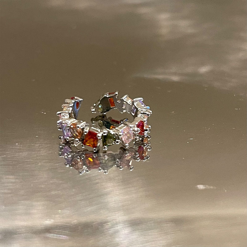 Wholesale Dreamy Rainbow Zircon Inlaid Light Luxury Open Ring
