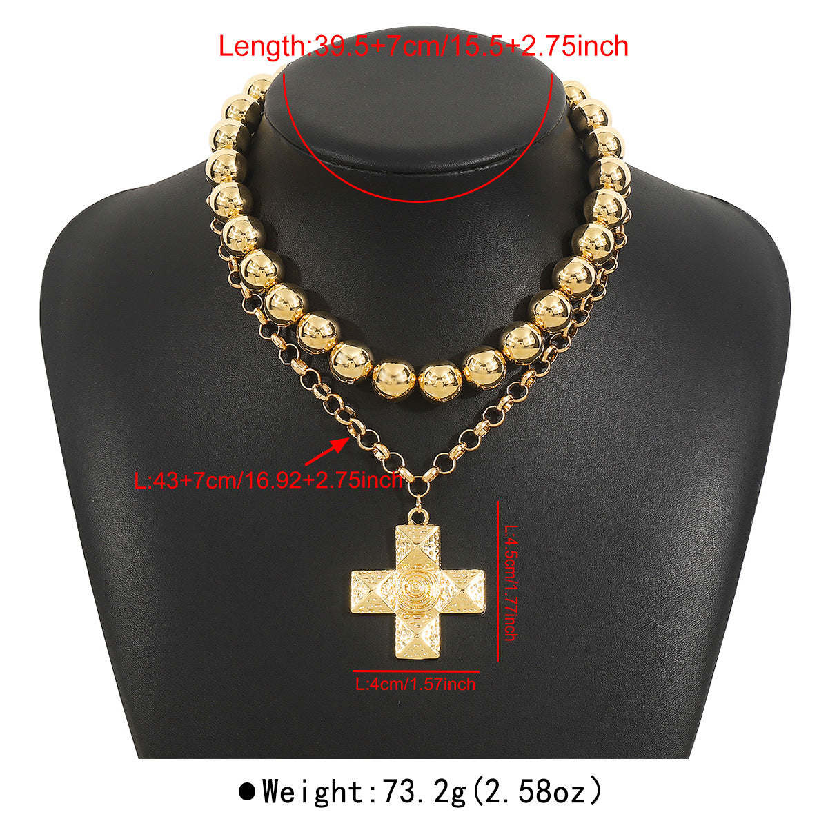 Wholesale Exaggerated Metal Diamond Cross Pendant Necklace suit