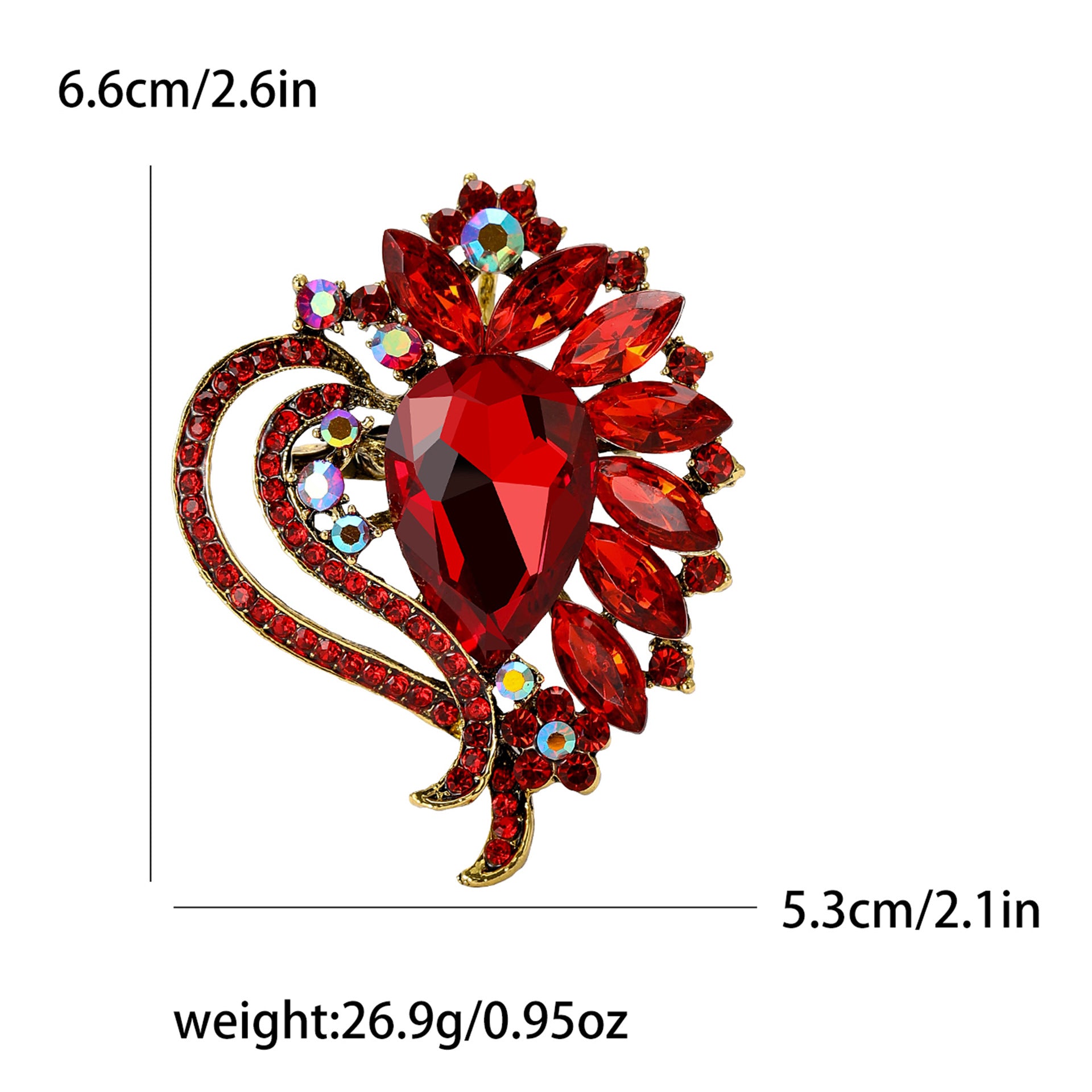 Wholesale Flower Brooch Pin Alloy Red Crystal Glass Style Women S Party Fashion Accessory