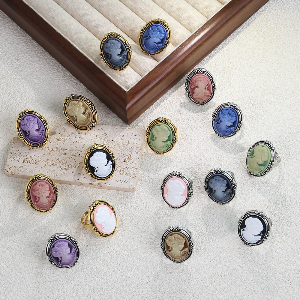 Wholesale Vintage Cameo Oval Portrait Ring Women Retro Court Style Fashion Jewelry Accessory Gift