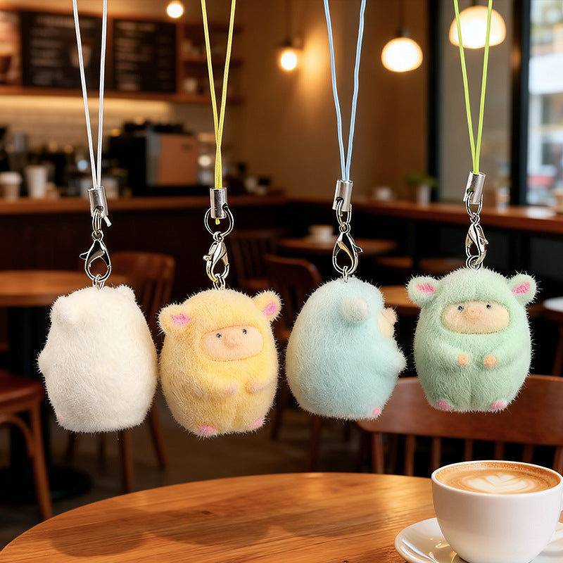 Wholesale Resin flocked 3D cartoon cute pig pendant keychain
