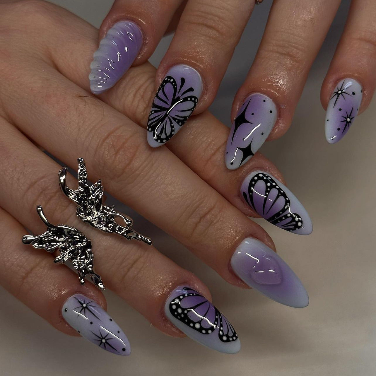 Wholesale 24 Pieces/box Purple Butterfly Nails Kits Nail Stickers ACC-NS-LeFan200