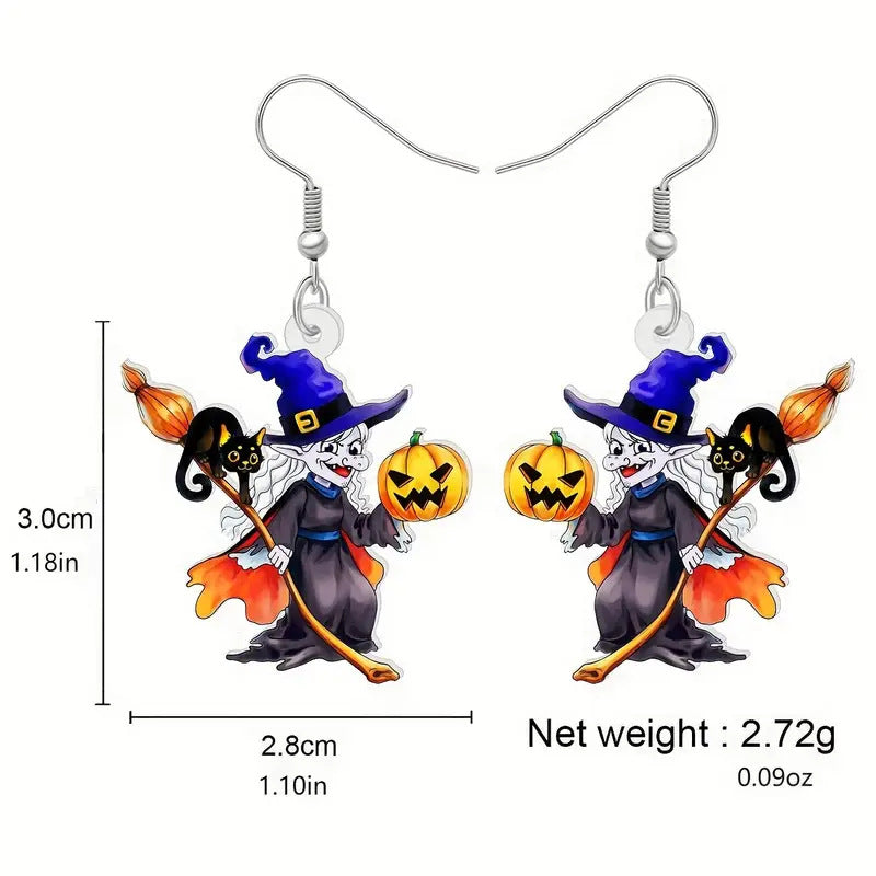 Wholesale Halloween cartoon broom witch pumpkin earrings