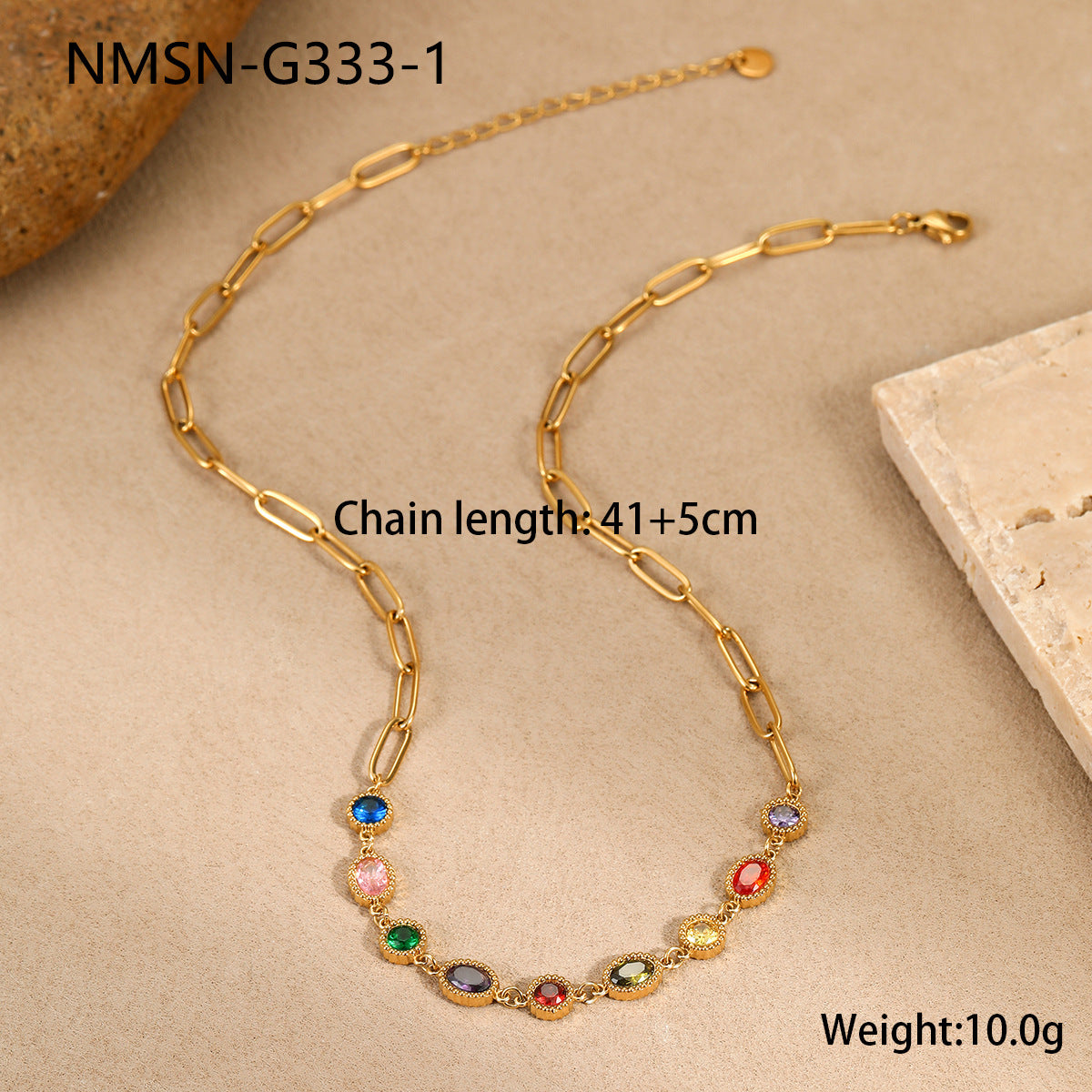 Wholesale Stainless Steel Colorfulful Zircon French Retro  Clavicle Chain