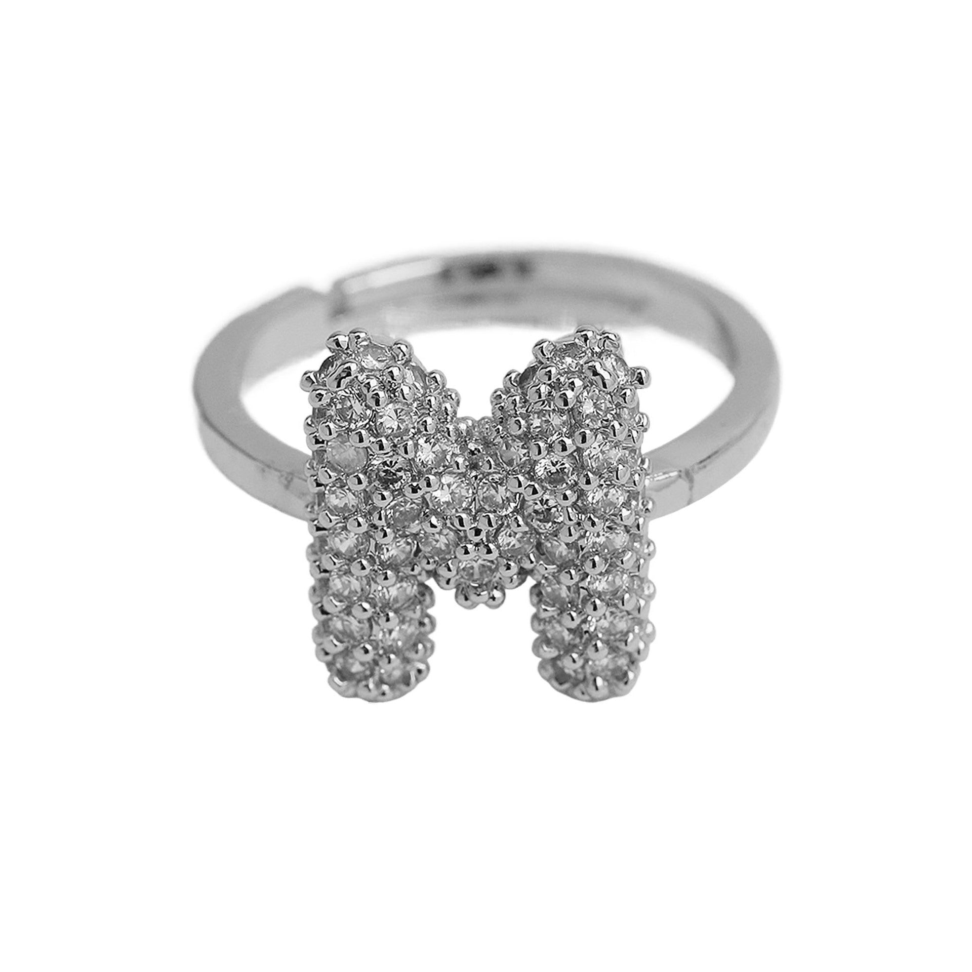 Wholesale  white gold balloon bubble cute 26 English letters open ring