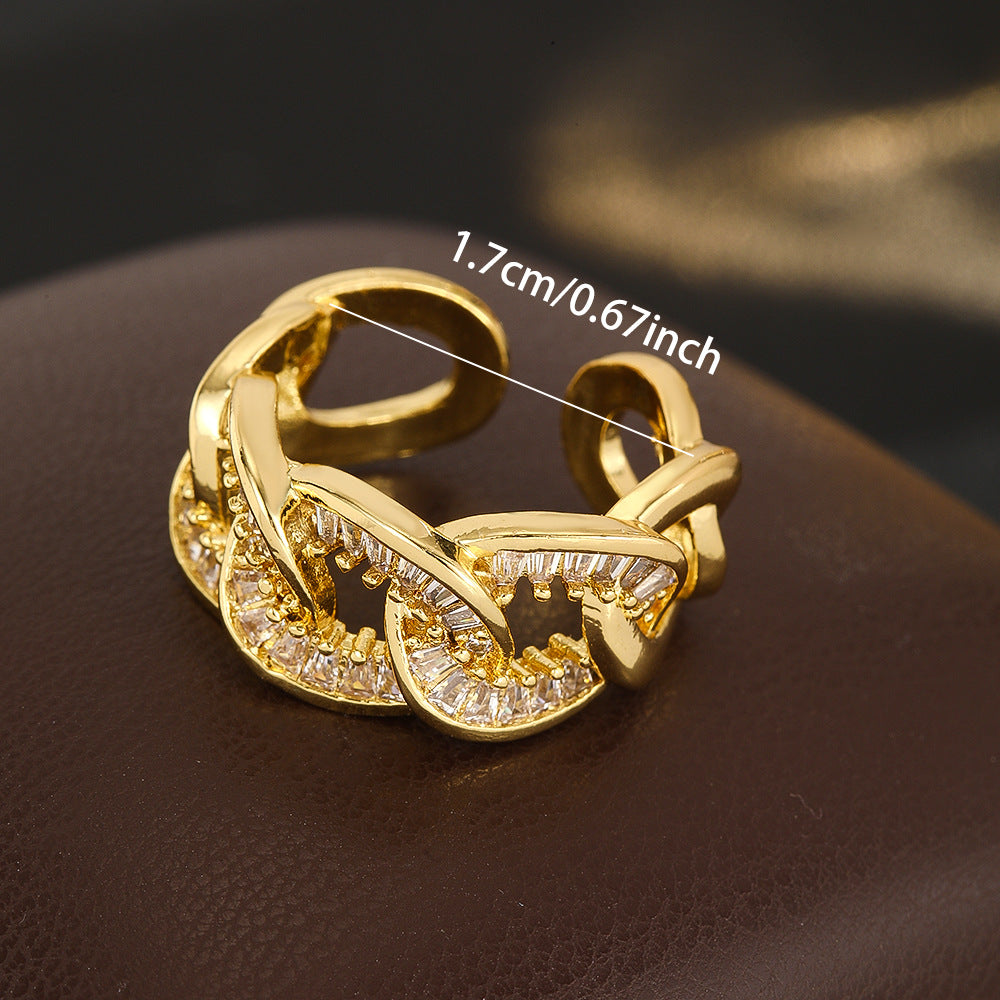 Wholesale Bow Design Hollow Zircon Open Ring Gold Plated Copper Jewelry Stylish Everyday Accessory