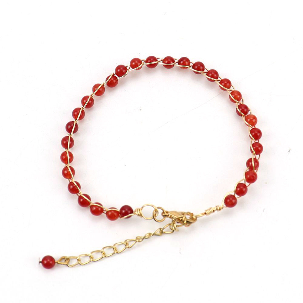 Wholesale Handmade Gold Wrapped Red Agate Crystal Bracelet Fashion Jewelry Accessory for Women Gift