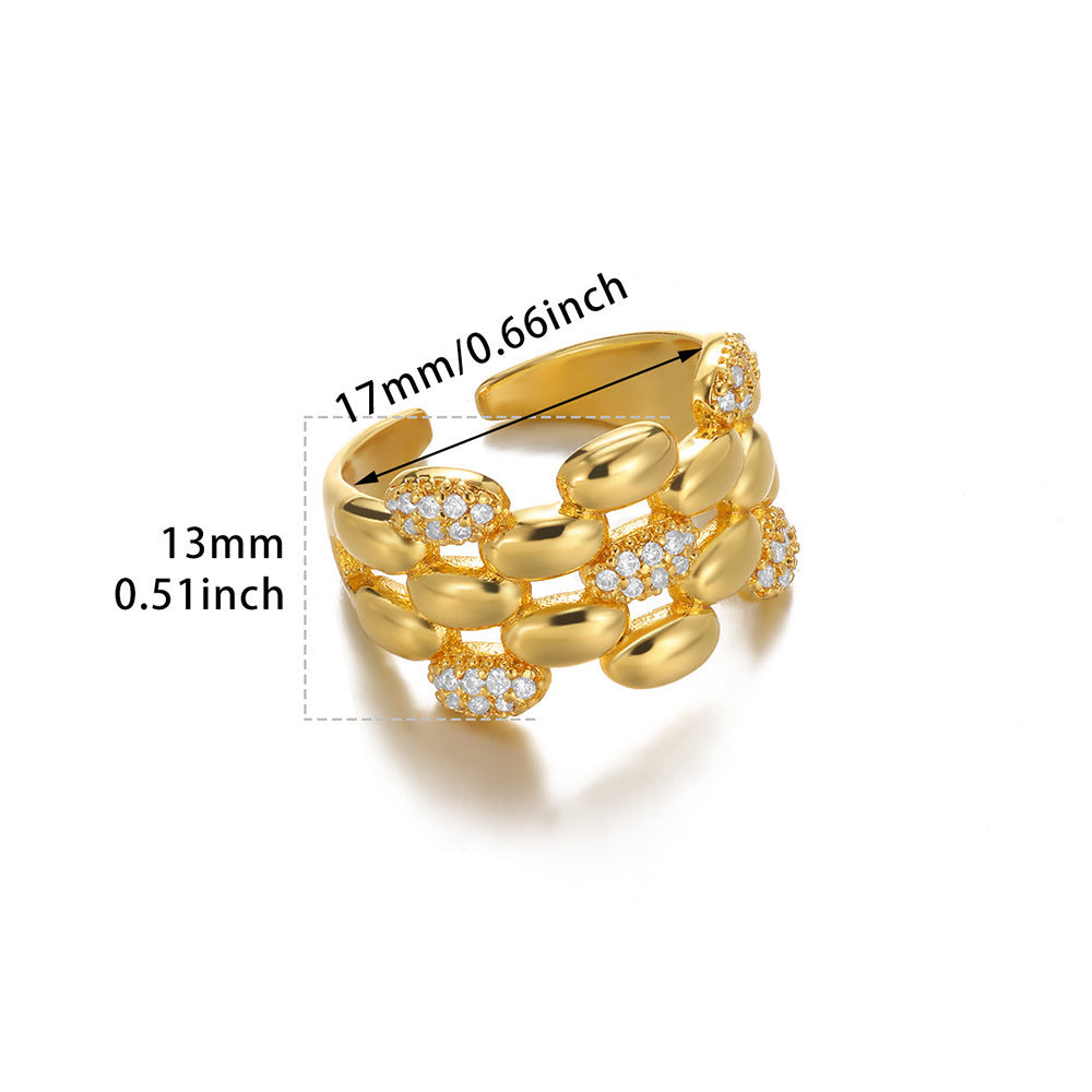 Wholesale Copper ring with zircon-encrusted heart and evil eye design