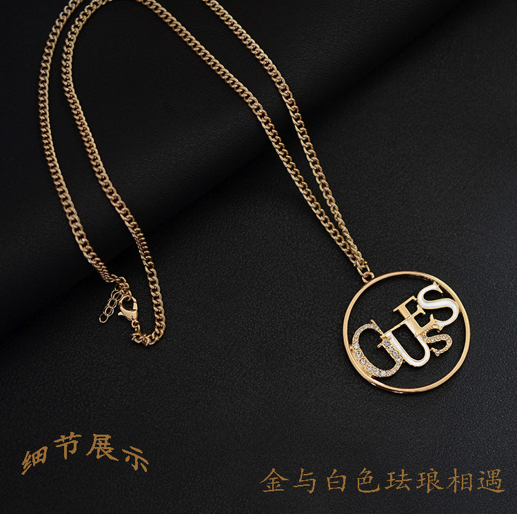 Wholesale round letter hollow colored glaze enamel gemstone necklace