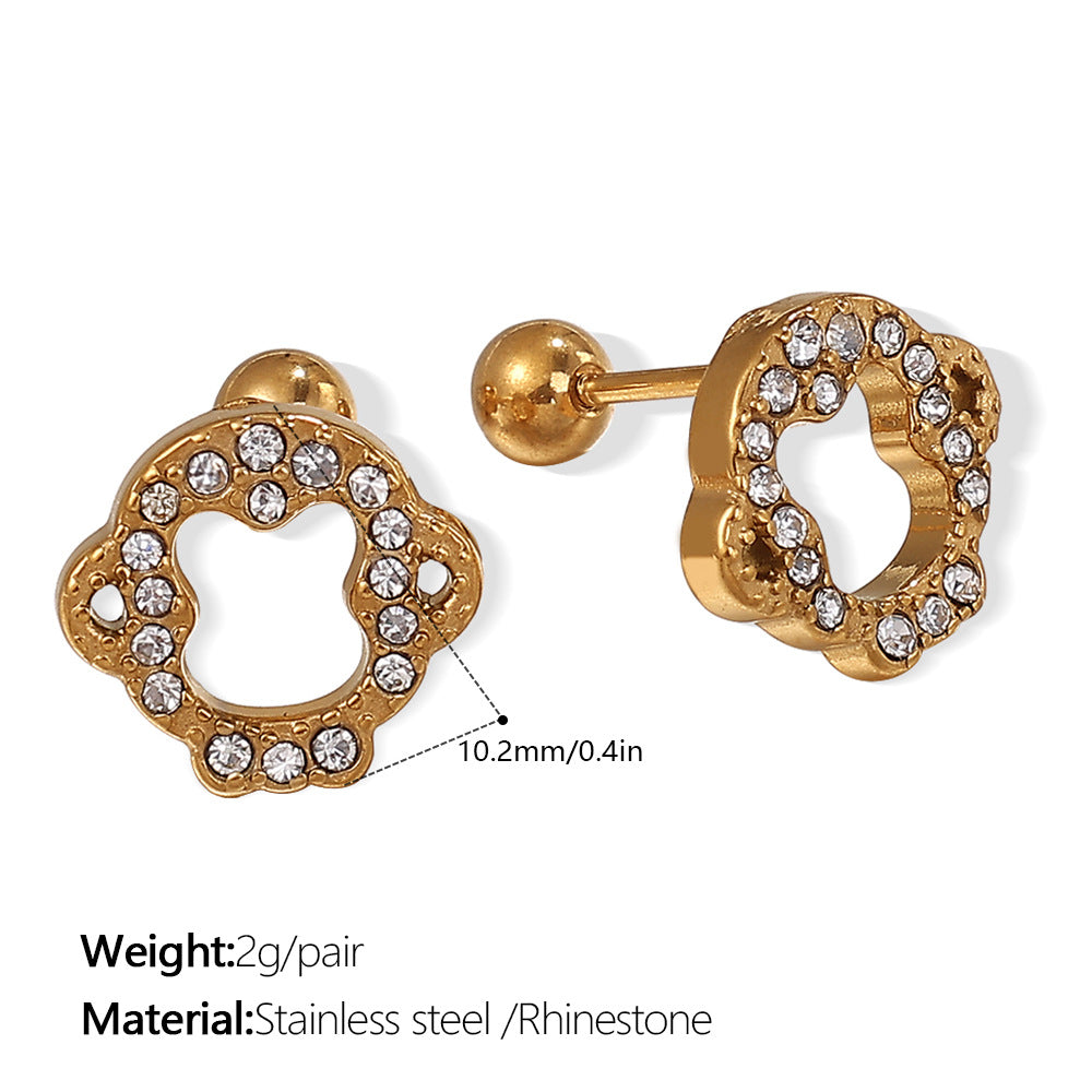 Wholesale Stainless Steel Electroplated Bear Ear Studs with Micro Zircon,  Everyday Fashion Accessory