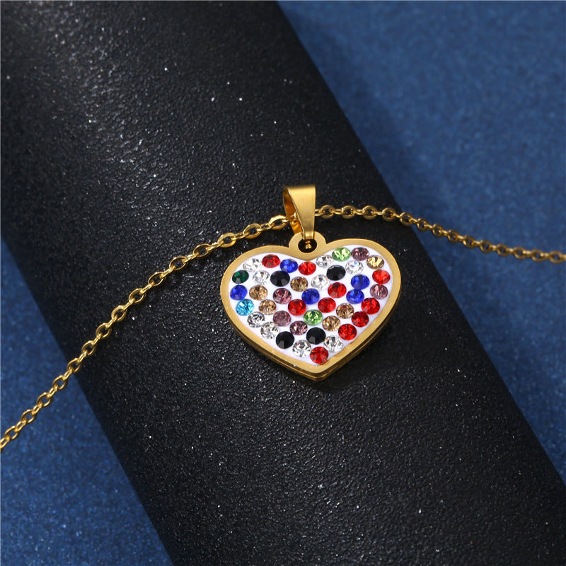Wholesale Stainless Steel Diamond Heart Shape Necklaces  ACC-NE-MinM005