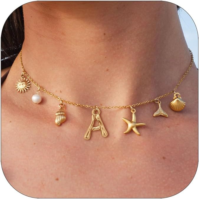 Wholesale Gold Letter Necklace Summer Bohemian Beach Shell 14k Starfish Clavicle Chain ACC-NE-ChunYang002