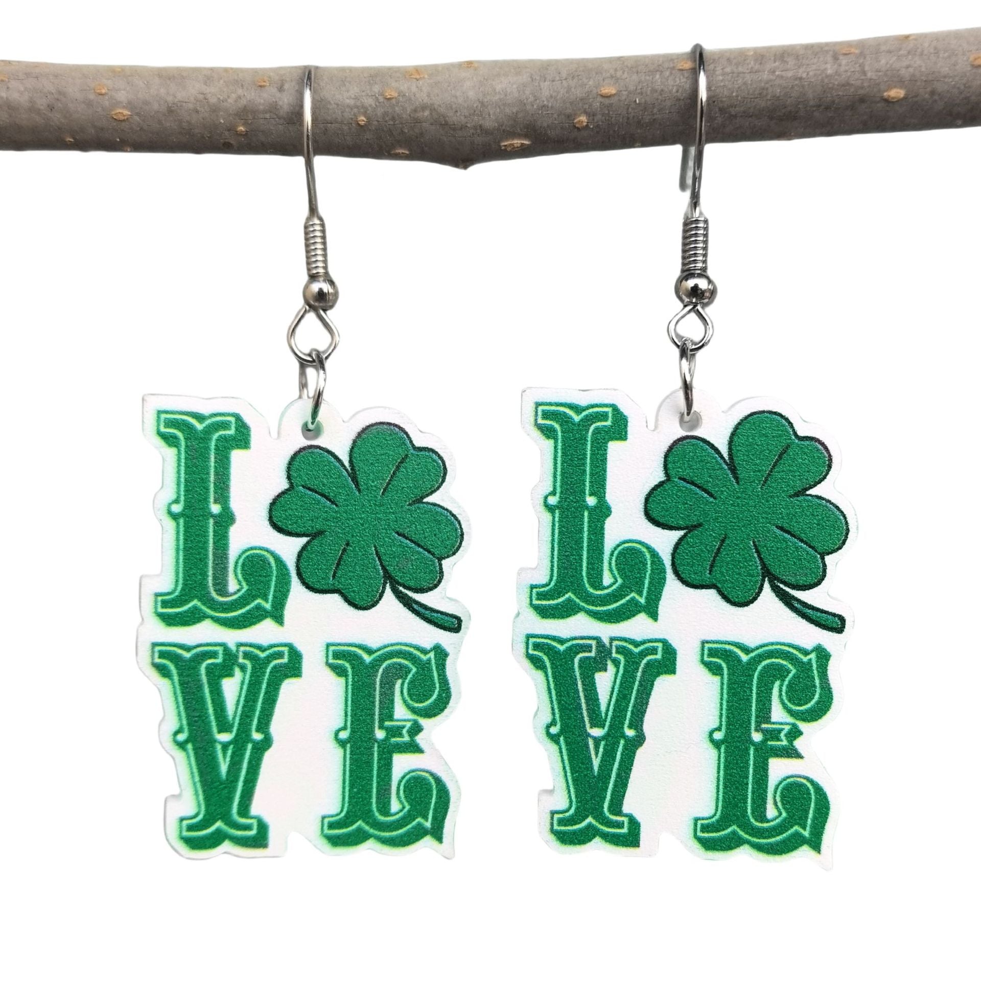 Wholesale  Patrick Clover Green Irish Party  Four-leaf Clover Love  Letter Earrings