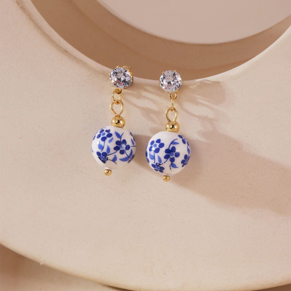 Wholesale Cup and Plate Shaped Ceramic Blue and White Porcelain Earrings