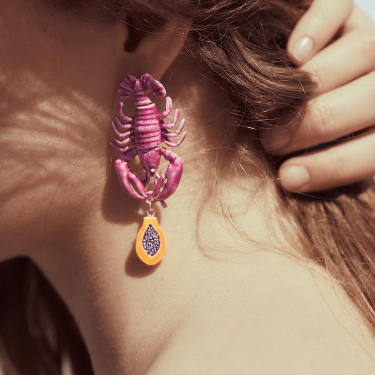 Wholesale Oil Dripping Lobster Pendant Earrings  Cute Black and White Beaded Clavicle Chain