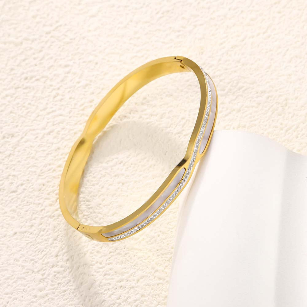 Wholesale Chic Women S Rhinestone Open Cuff Bracelet 18K Gold Plated Stainless Steel Fashion Jewelry Accessory For Party Gift
