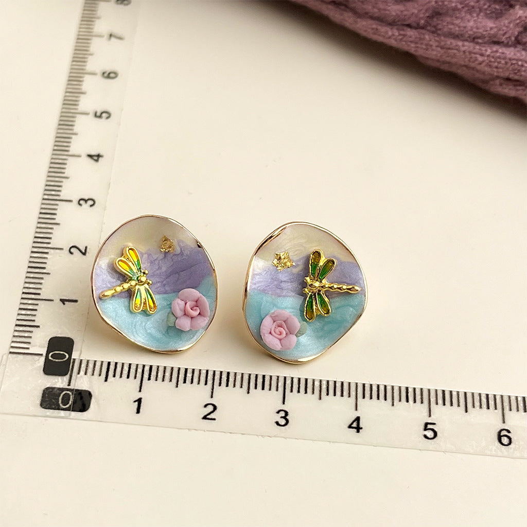 Wholesale French retro Vintage purple oil-drop flower earrings