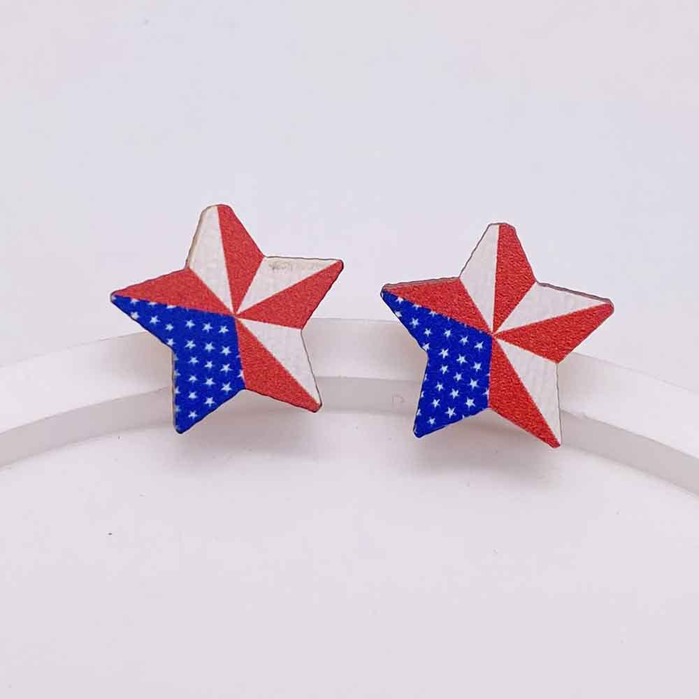 Wholesale American Flag Independence Day Wooden Stud Earrings Heart Shape Pentagram Sunflower Earrings ACC-ES-Cheny007