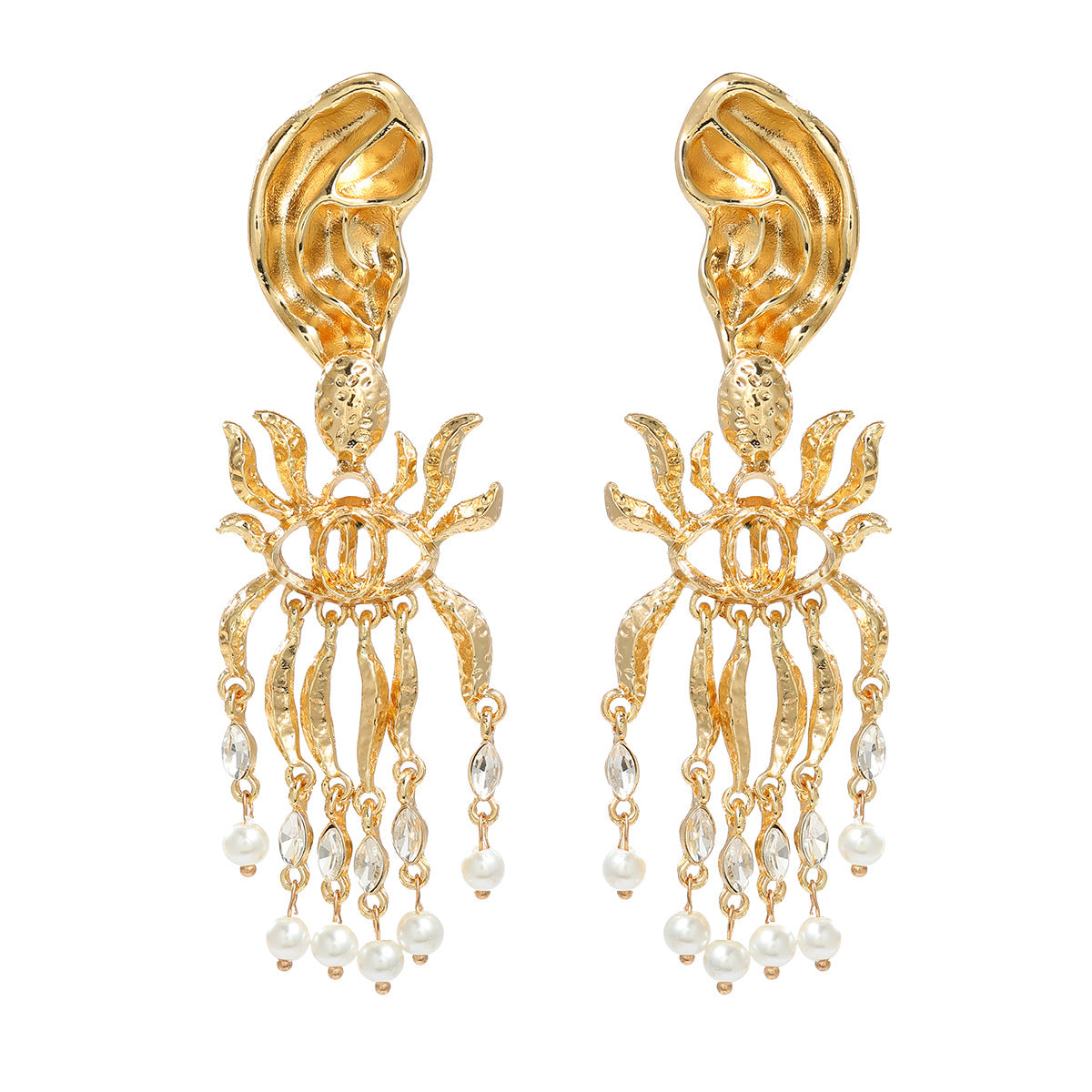 Wholesale artificial pearl tassel alloy earrings ACC-ES-JL025