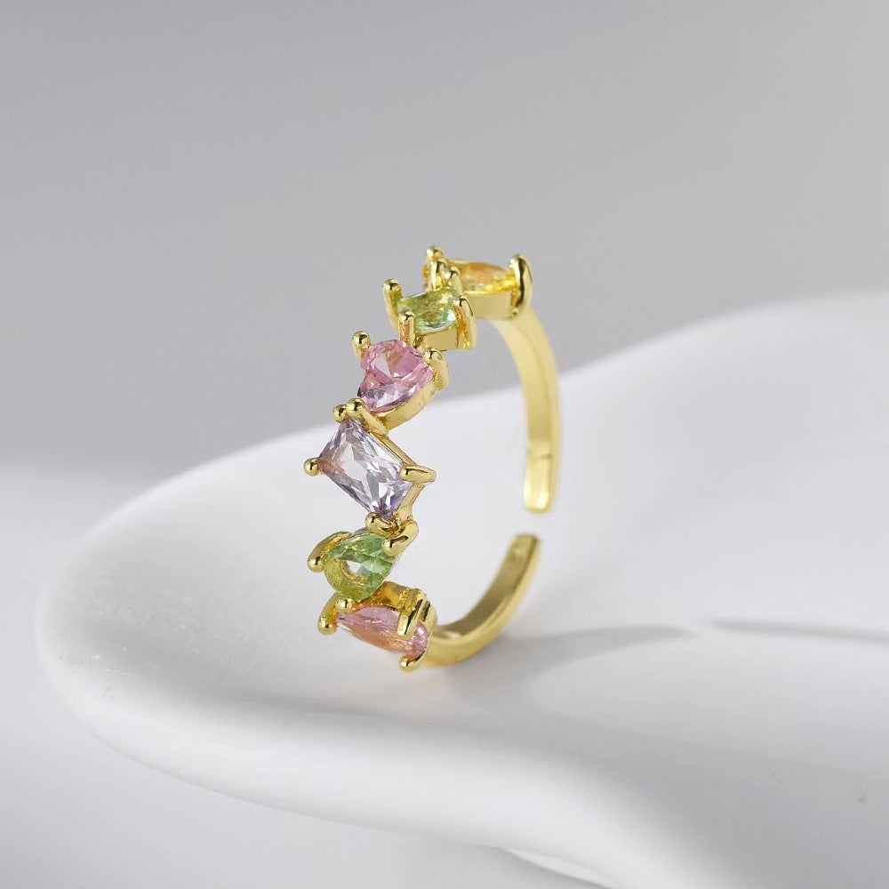 Wholesale Rainbow Shaped Zirconia Open Adjustable Rings ACC-RS-YXY023