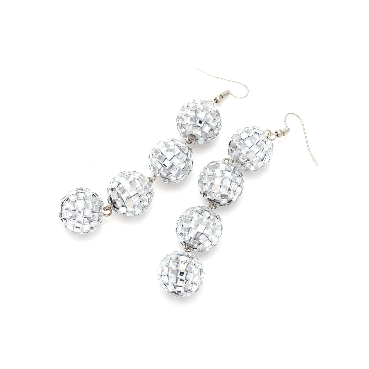 Wholesale Super Flash Handmade Beaded Disco Ball Long Mirror Bead Glass Earrings