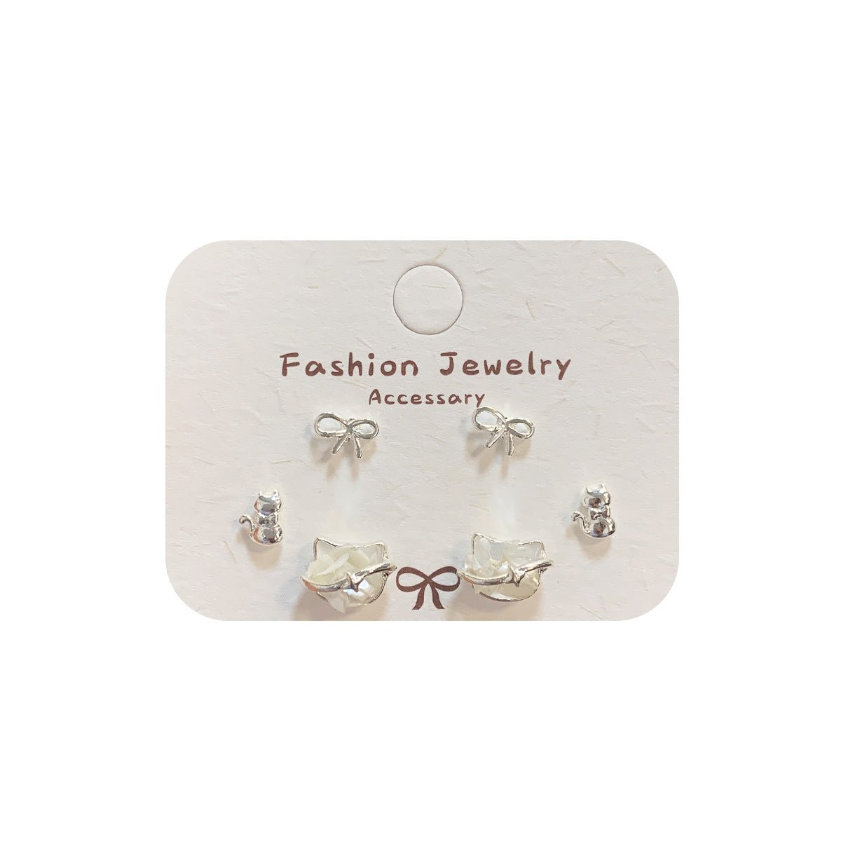 Wholesale Broken shells cat starfish earrings set silver needle heart bow earrings