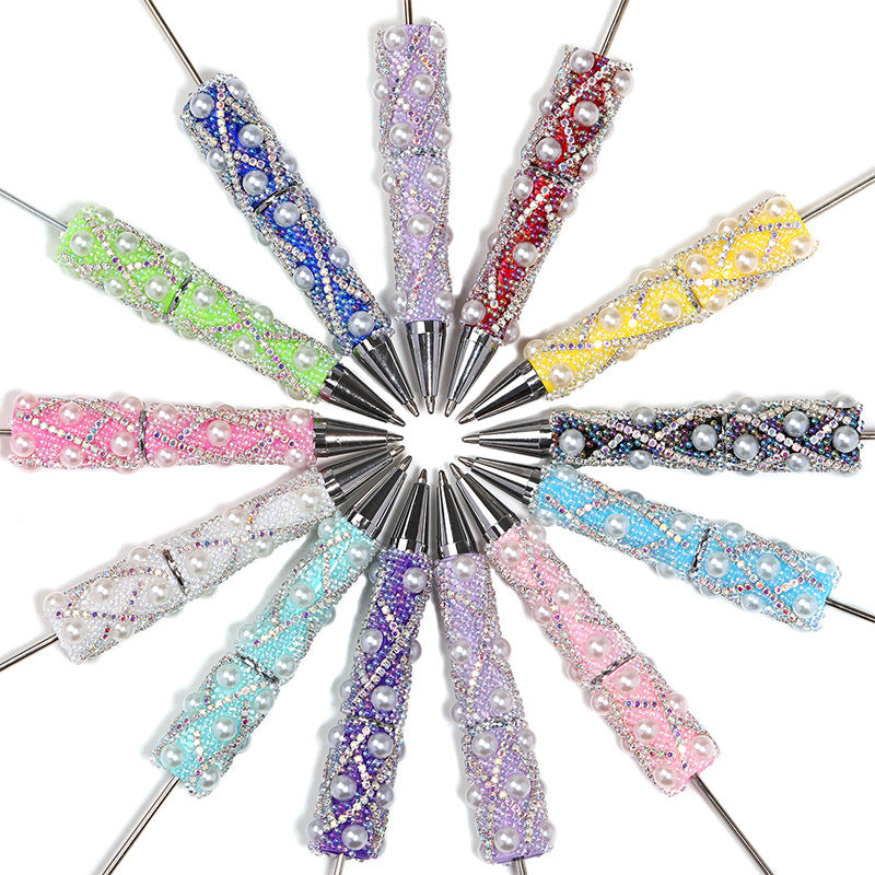 Wholesale 5pcs/ set DIY Full Rhinestone Beaded Pen Pearl Rhinestone Chain Bead Pen