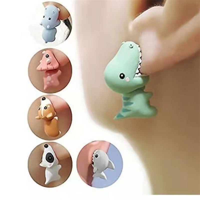 Wholesale Cute Cartoon Dinosaur Shark Painted Ear Studs Earrings