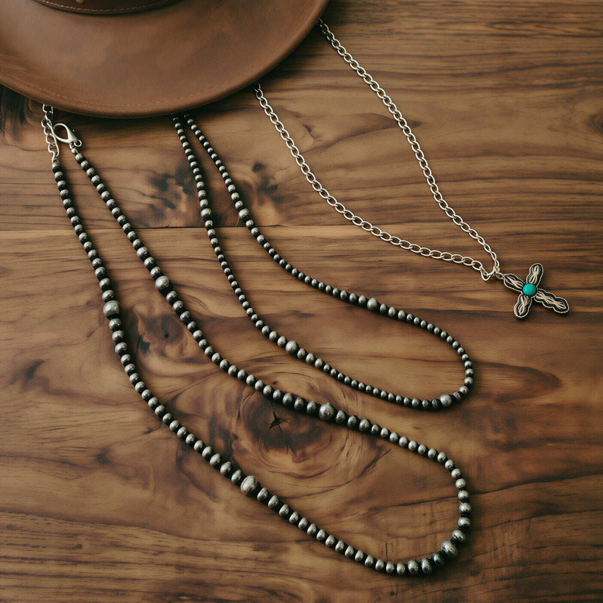 Wholesale Bohemian Layered Beaded Turquoise Necklace Set Western Cowboy Style Jewelry Accessory