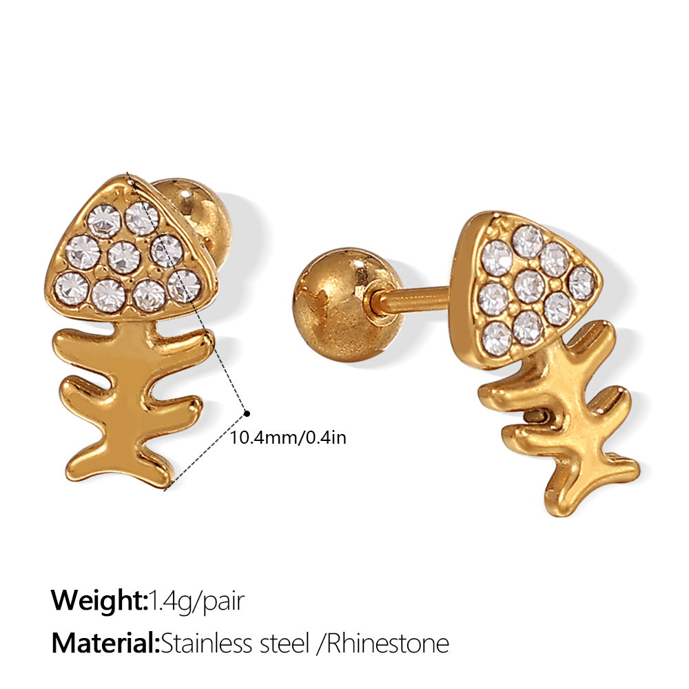 Wholesale Stainless Steel Electroplated Bear Ear Studs with Micro Zircon,  Everyday Fashion Accessory