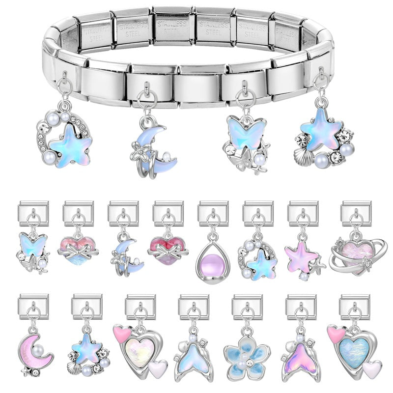 Wholesale Italian Charm Bracelet 9mm DIY Splicing Colorful Silver Pendant Stainless Steel Composable Bracelet
