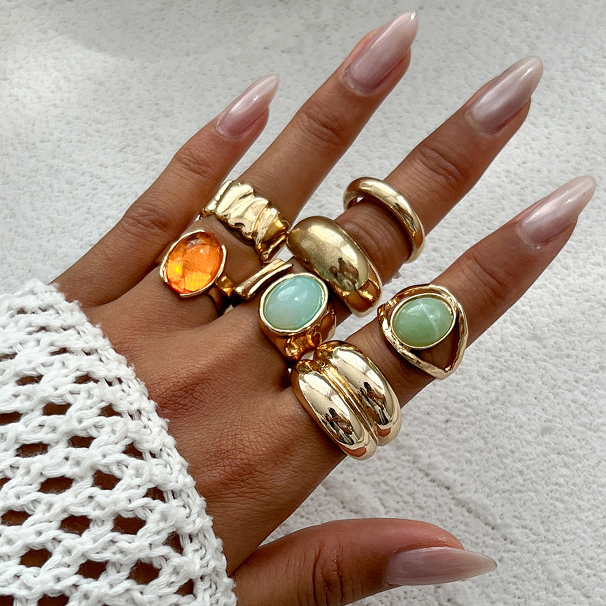 Wholesale Metal Hammered Open Ring Set,  Stackable Vintage Style Gift Fashion Accessories