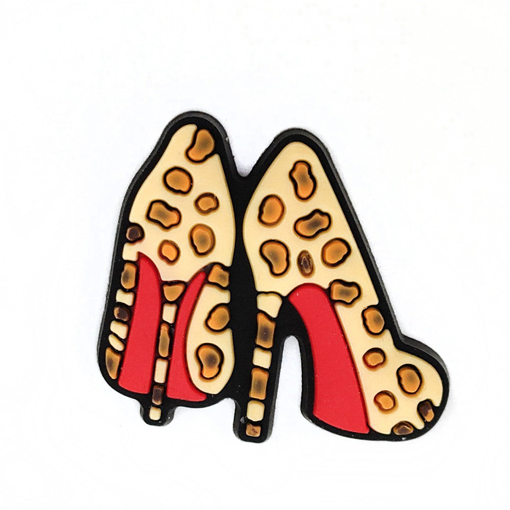 Wholesale 10pcs Leopard Print Coffee Cup Dog Claw Love PVC Soft Adhesive Hole Shoes Buckles ACC-SC-WanX002