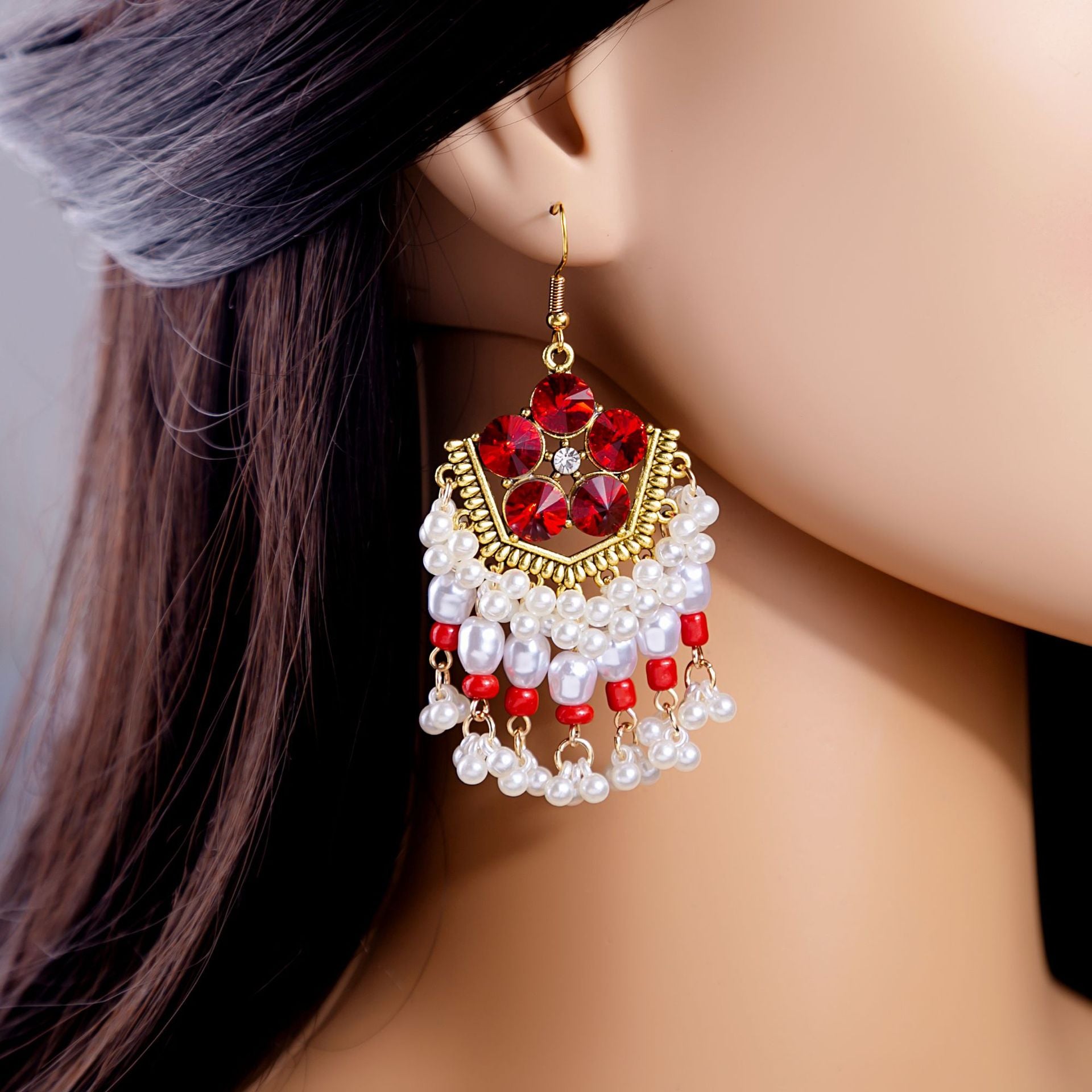 Wholesale  Exaggerated Crystal Jewelry suit Vintage Bohemian Style Ring Earrings Necklace Three-piece Set