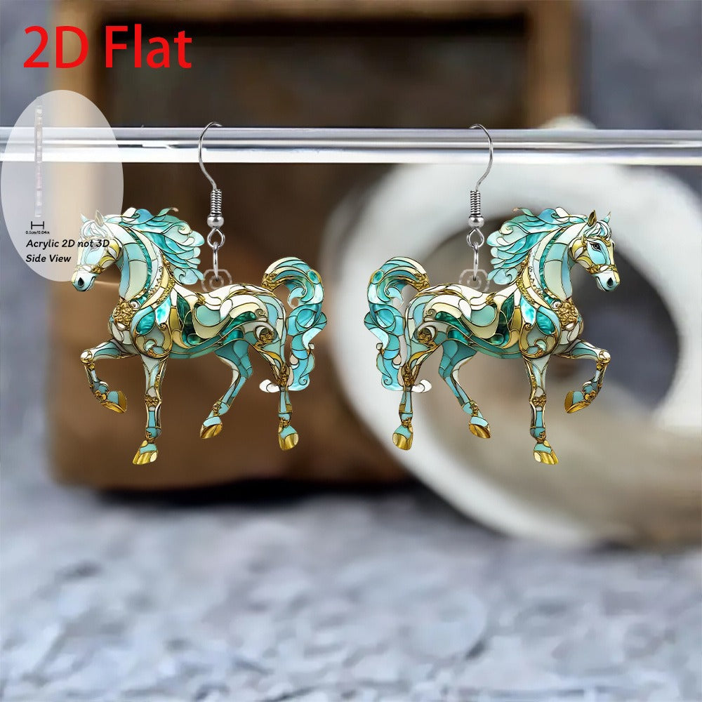 Wholesale Acrylic Dyed Horse Shaped Animal Pendant Earrings