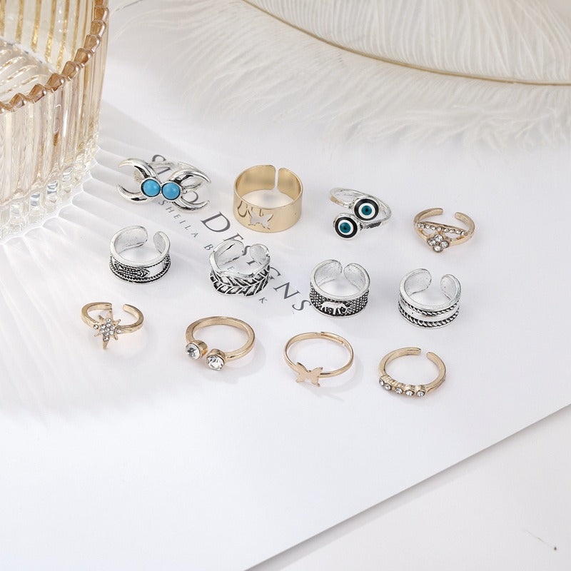 Wholesale Retro foot ring six-pointed star drop oil magic eyes turquoise two-color 12 suit