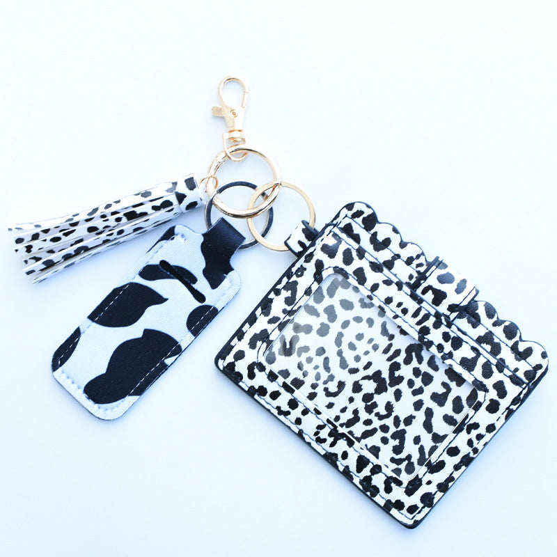 Wholesale Leopard Sunflower Lipstick Case Card Holder PU Keychain