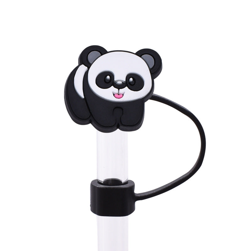 Wholesale Random 100pcs Cute Panda Series PVC Soft Straw Tube Cap