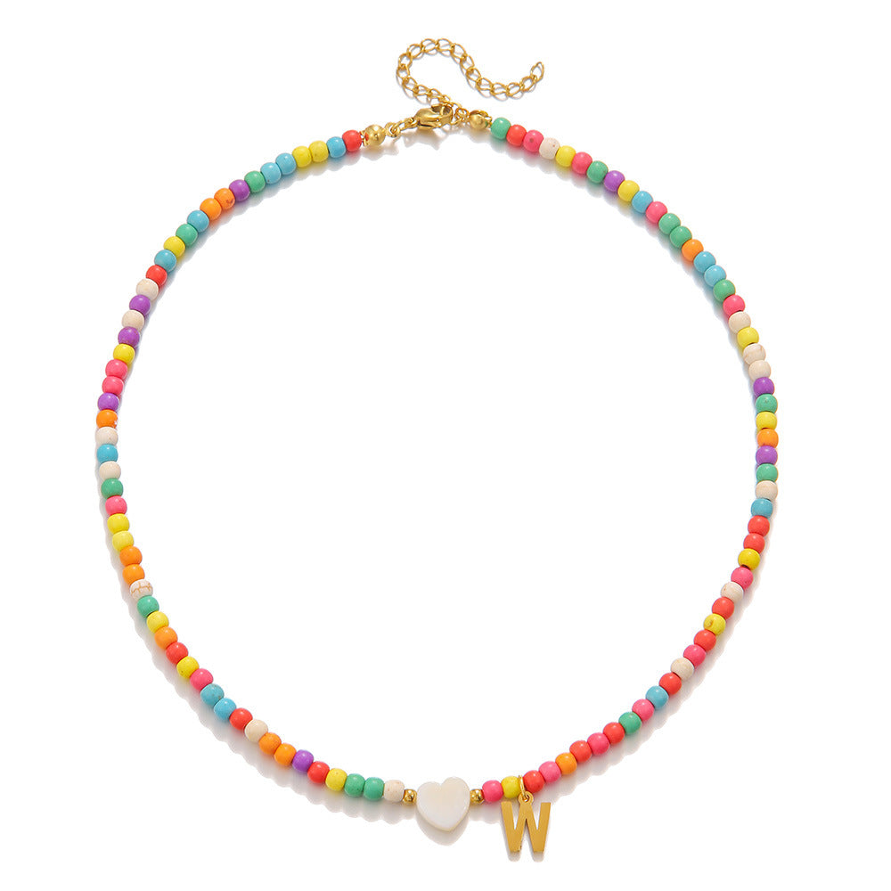 Wholesale stainless steel letter necklace mixed color turquoise shell love necklace