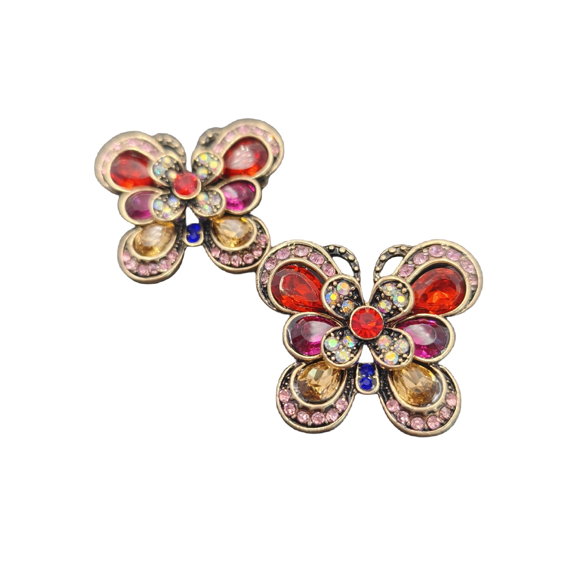 Wholesale retro color treasure Diamond red butterfly ear clip earrings