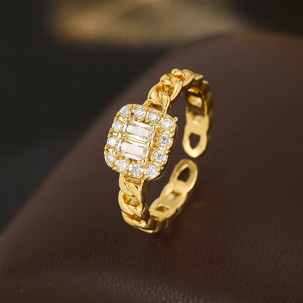 Wholesale Sugar Cube Square Zircon Ring Gold Tone Chic Fashion Accessory Boutique Gift